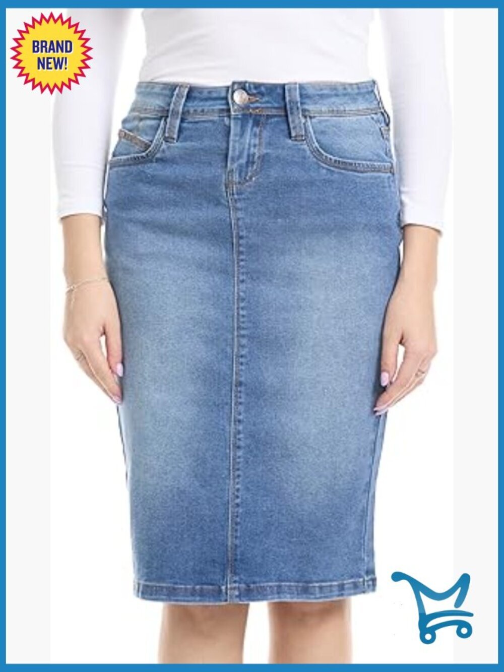 Repreve Denim Knee-Length Jean Skirt with Pockets